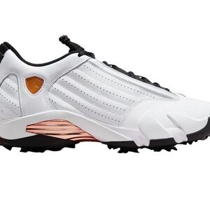 Jordan White and Black Athletic Shoes with Copper Details